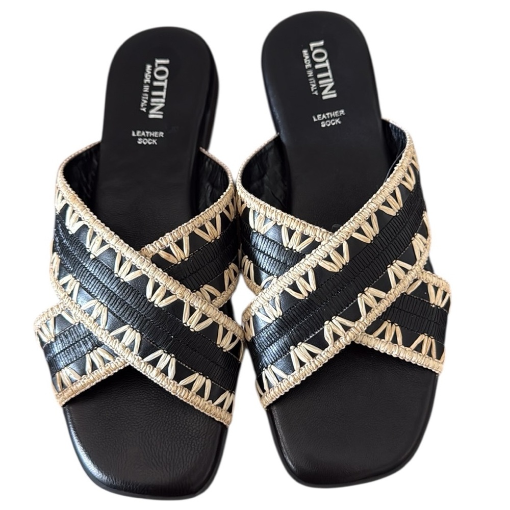 Lottini Sandals Flats Made in Italy Black Size Size 39‎ 8 NWT